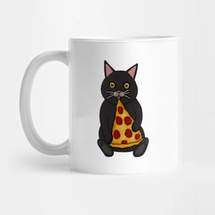 Black Cat Eating Pizza, Funny Mug